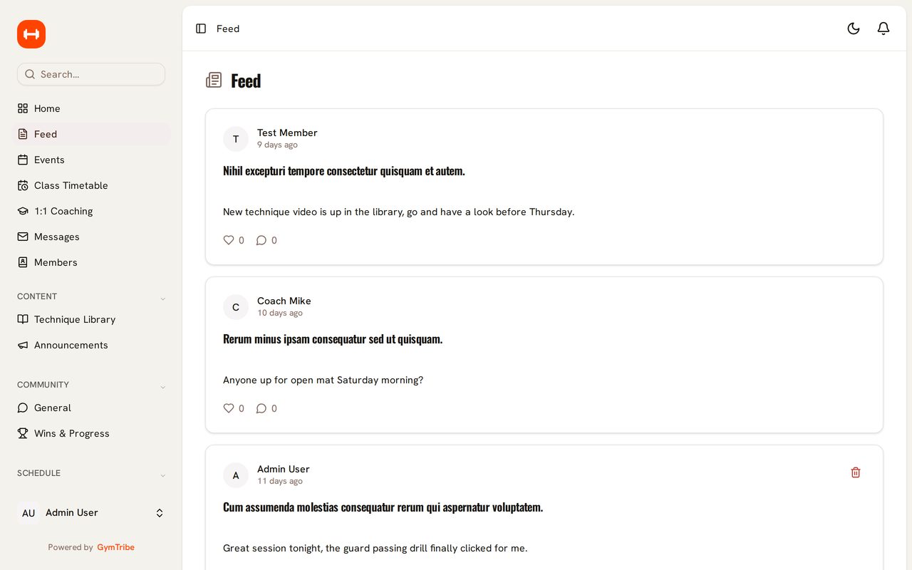 A community feed with posts and comments